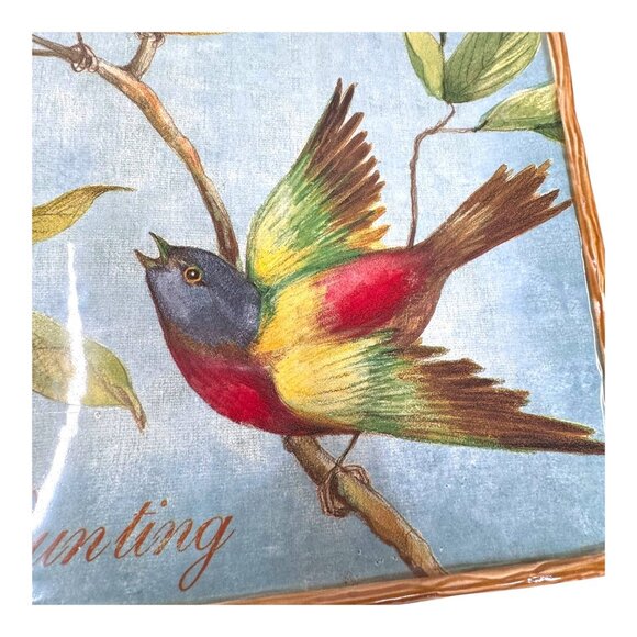 Certified Int Botanical Birds Square 14” platter painted bunting Susan Winget - Picture 3 of 7